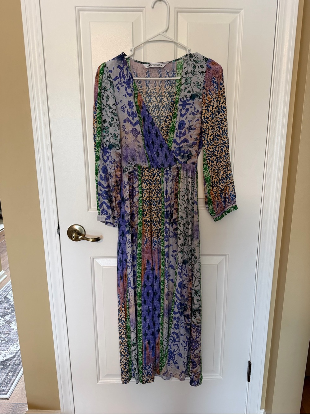 Zara Multi-Print Maxi Dress in Purple, Green & Tan